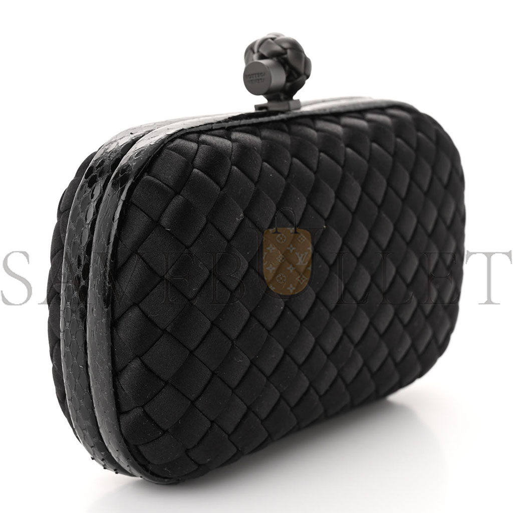 BOTTEGA VENETA SATIN AYERS INTRECCIATO CHAIN KNOT CLUTCH BLACK (17*10*5cm)